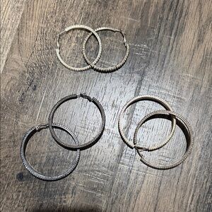 Express Classic Faux Diamond Hoop Earrings in Silver, and Pewter